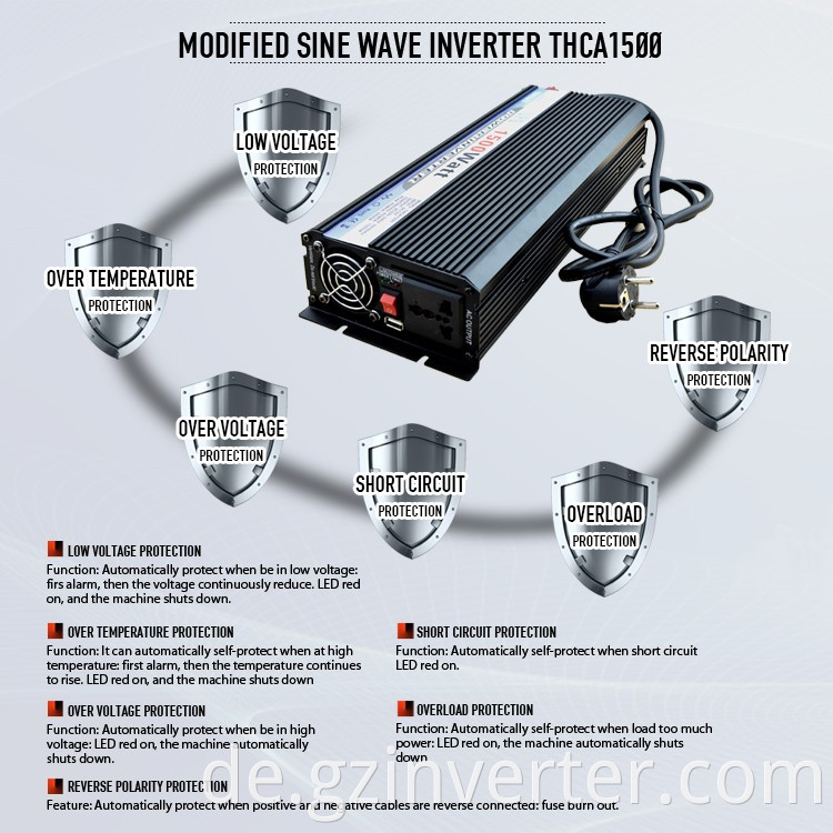 1500W UPS Wechselrichter 12V DC bis 220 V AC mit Ladegerät DC Wechselrichter Klimaanlage Kompressor